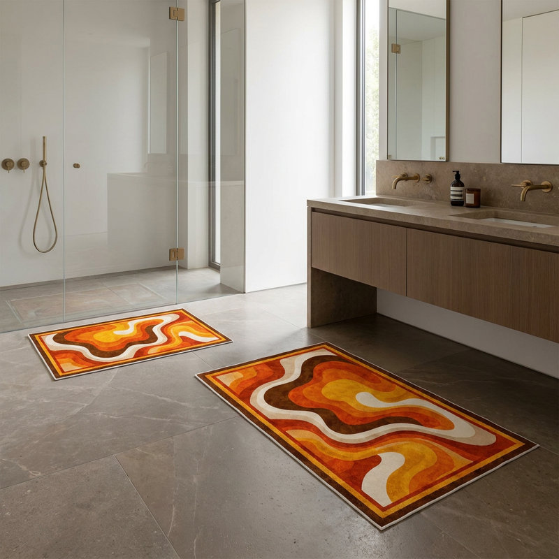 Solara Retro Groove Orange Bathmat Set (2 Pieces)