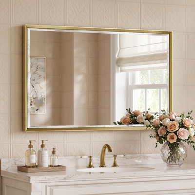 Double Beveled Bathroom Vanity Mirror, Tempered Glass Wall Mirror with Light-Catching Edges and Rust-Resistant Aluminum Frame for Over Sink