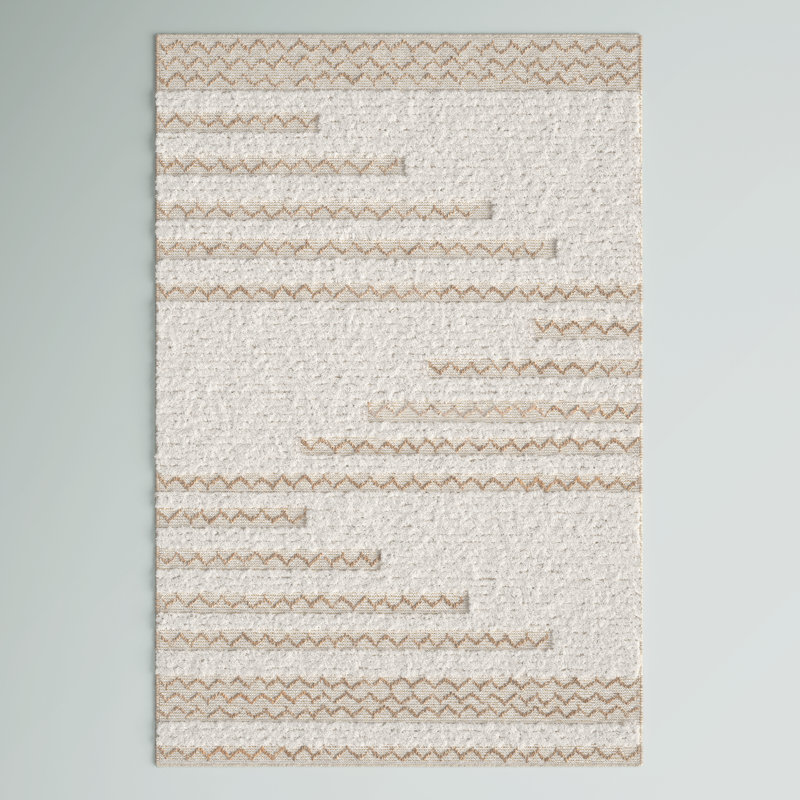 Tapis ivoire / brun en laine tissé à plat à la main Kristina, Rectangle 8 pi x 10 pi