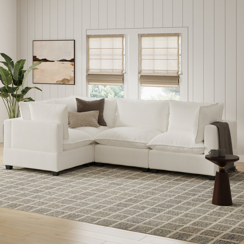 Canapé modulaire Somerdale, H 39,4 po x l 111,1 po x P 76,4 po, Velours nacré blanc perle