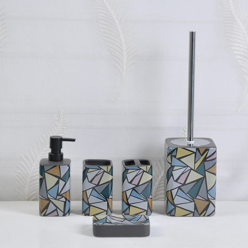 Six Piece Trendy Geometric Design Bathroom Accessory Set
