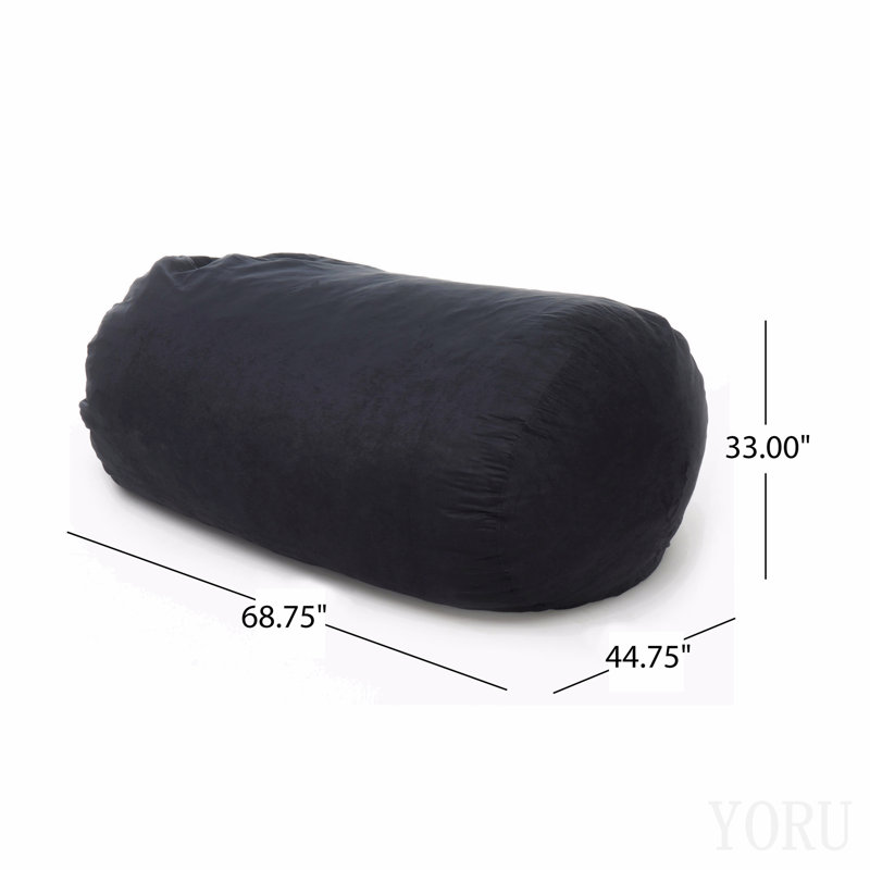 Fauteuil à billes cylindrique en suède de 6,5 pieds, noir, 33"H x 70"W x 45"D, Black Microfiber / Microsuede