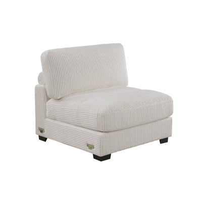 Fauteuil d'appoint en velours côtelé beige avec détails larges et pieds en bois