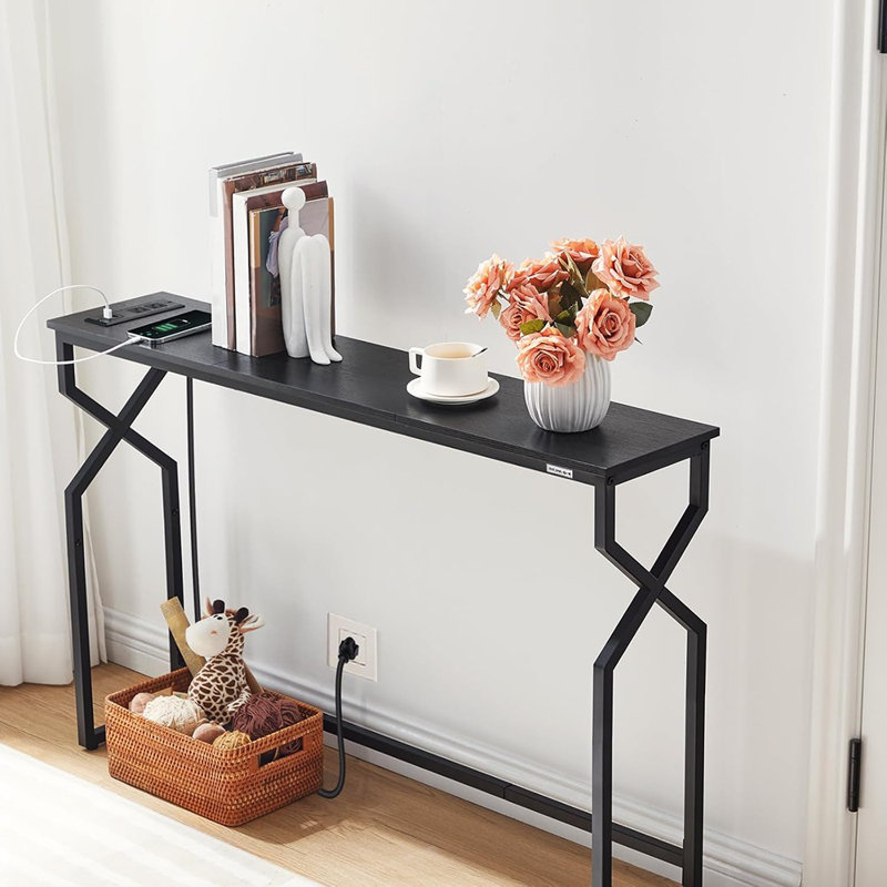 Console Sofa Table, 44.9" Entryway Table With Power Station, Nar...