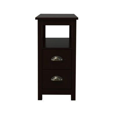 Narrow Nightstand with Two Drawers and Open Shelf, UV Painted for Durability and Easy Assembly