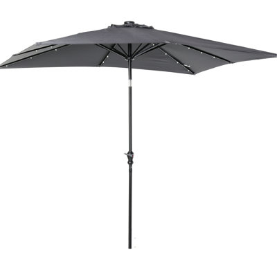 Patio Umbrella With Solar And Led Lights, 8.8' Depth, 6.7' Width, 8.1' Height, Push - Button Tilt, Wind Stable Design Sun Powered 45 1.5" Pole, Steel Frame, Canopy, For Backyard Use