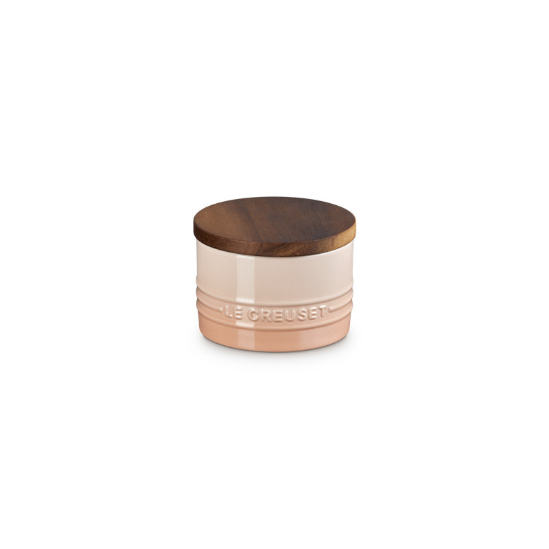 Le Creuset Stoneware Signature Salt Cellar With Wood Lid, 7 Oz., Cerise, Beige