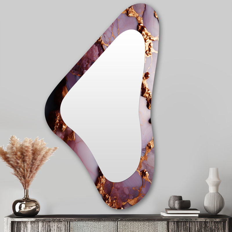 Rose et or, agate de rivière en rivière II - décor d'art abstrait en métal - miroir mural moderne et irrégulier