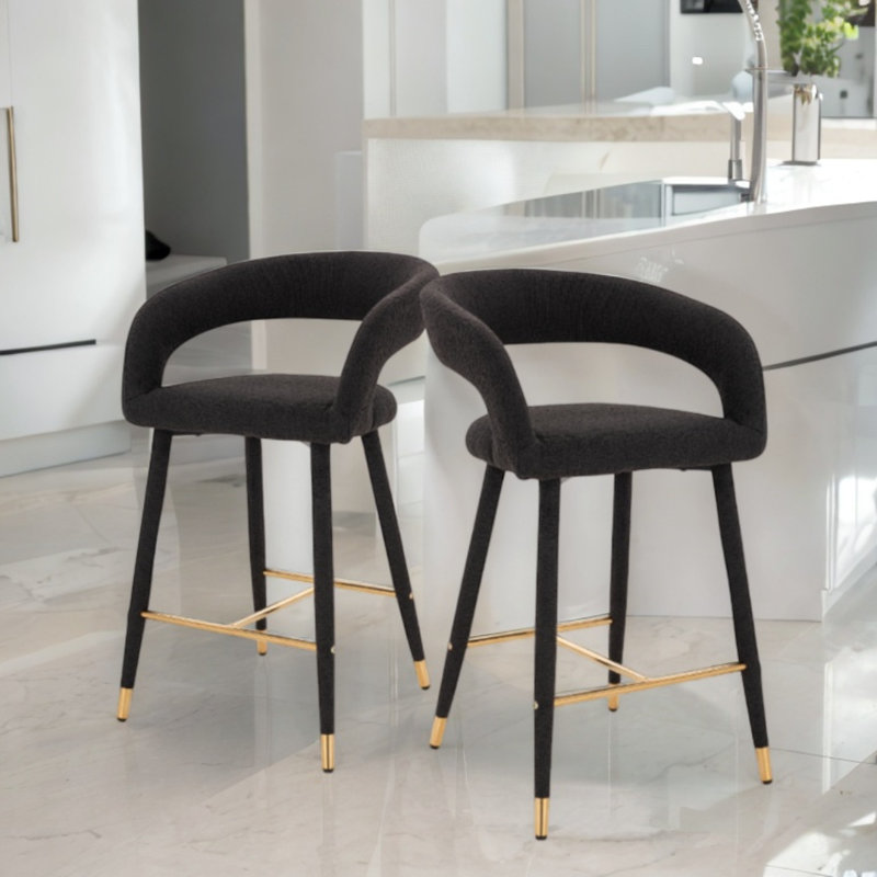 Brevyn Counter Stool With Boucle Upholstery, Black