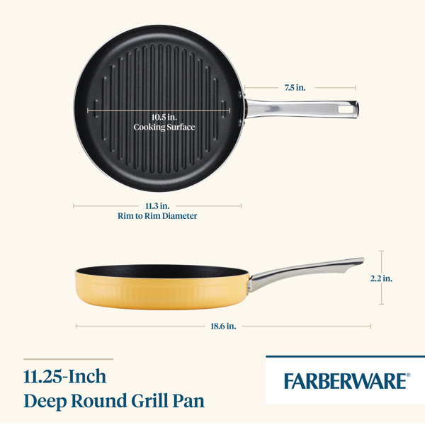 Style Nonstick Cookware Deep Round Grill Pan, 11.25-Inch, Yellow