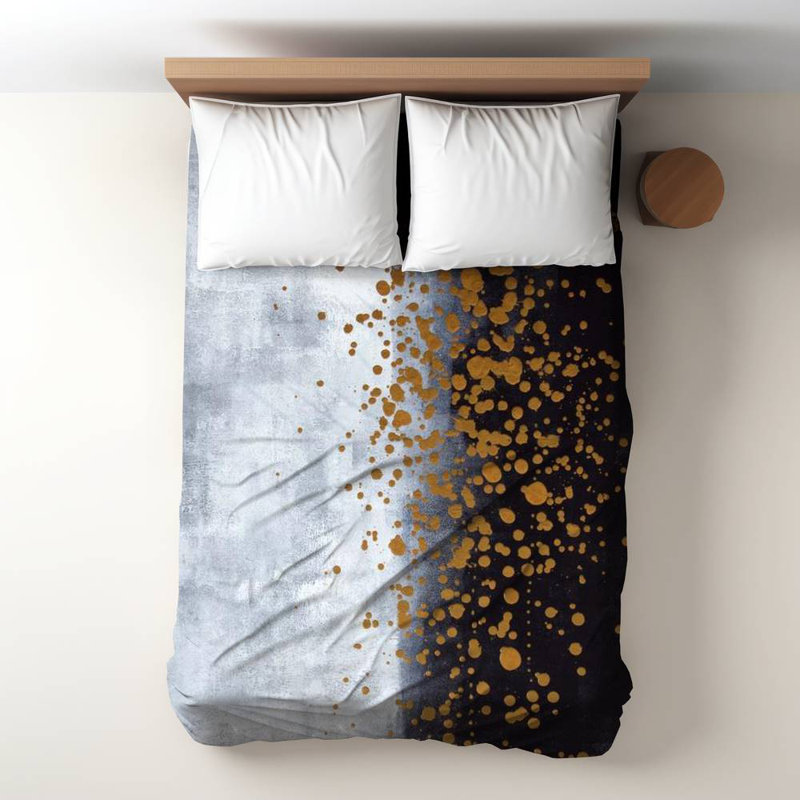 Polyester Sateen Duvet Cover, Twin Duvet, Blue Gold Paint Splash On Gray Background