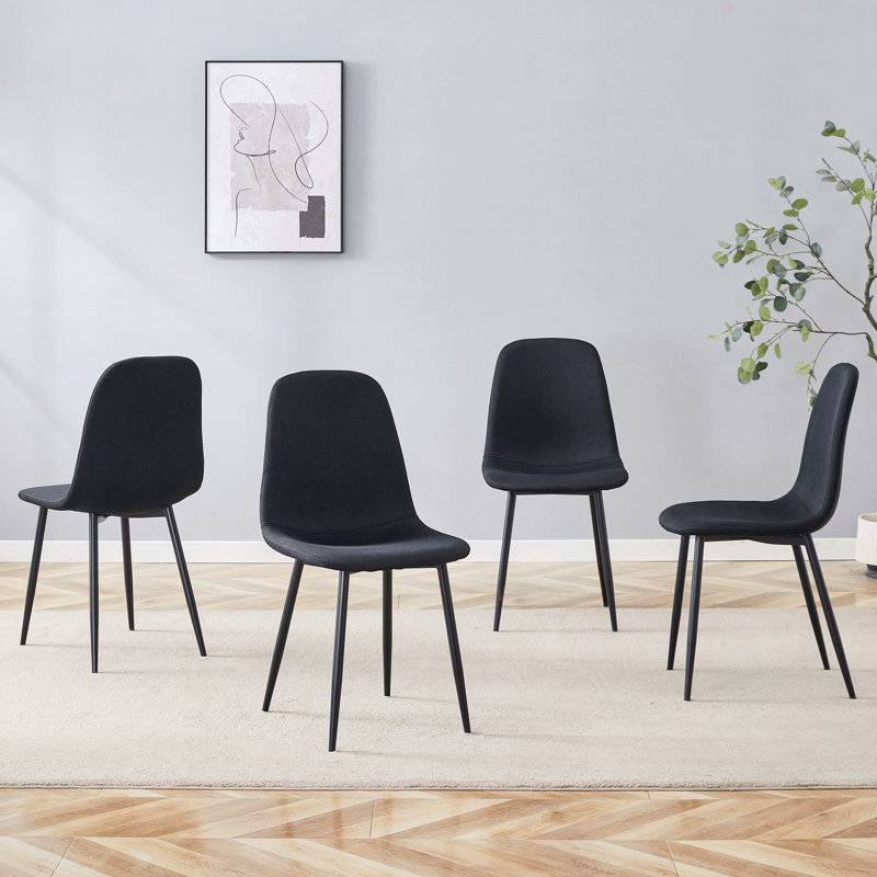 Chaise de luxe simple luxueuse - ensemble de 4 chaises de salle à manger en lin et coton à haute résilience, Noir, Noir mat