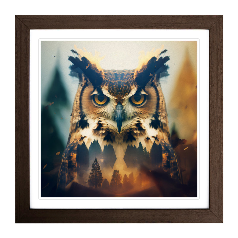 Owl Double Exposure - Framed Print, Walnut