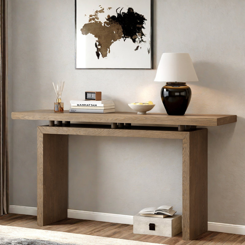Simple Console Table With Clever Tabletop Design And Elegant And Lively Shape, Natural