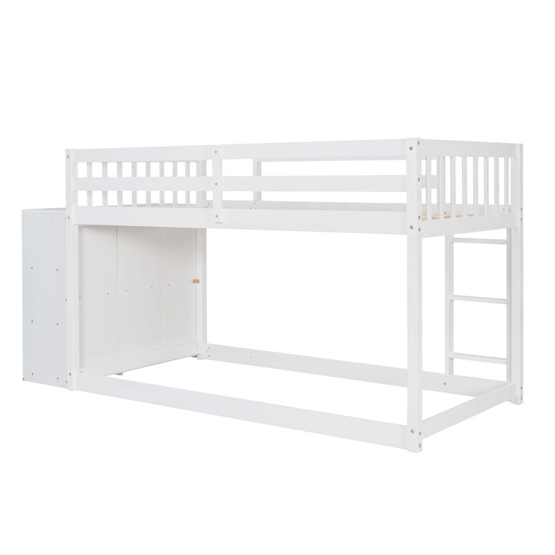 Lit superposé avec 4 tiroirs et 3 tablettes, Simple sur simple, Blanc
