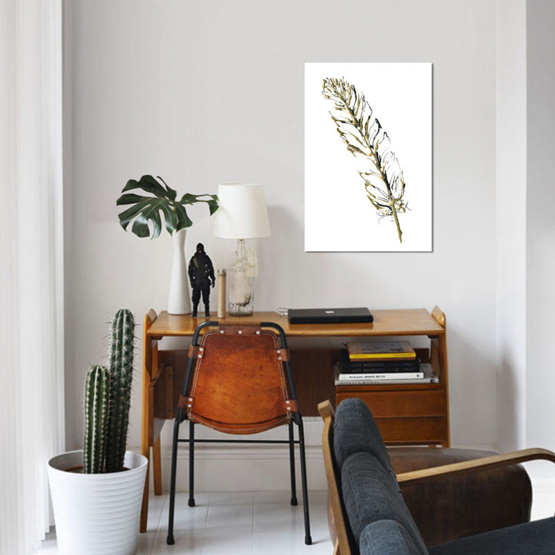 « ii », impression sur toile Gilded Turkey Feather, H 18 po x l 12 po x P 1,5 po, Toile tendue, Pas de tapis