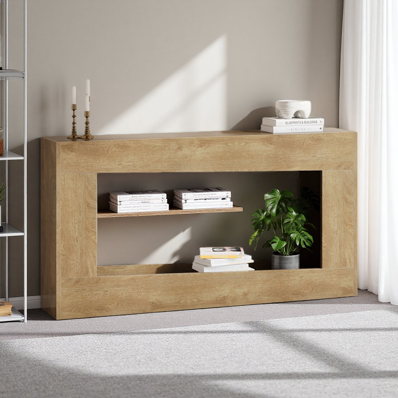 Console de 63 pouces en bois, longue table d'entrée avec tablette de rangement, canapé-lit Farmhouse étroit derrière le canapé pour le salon
