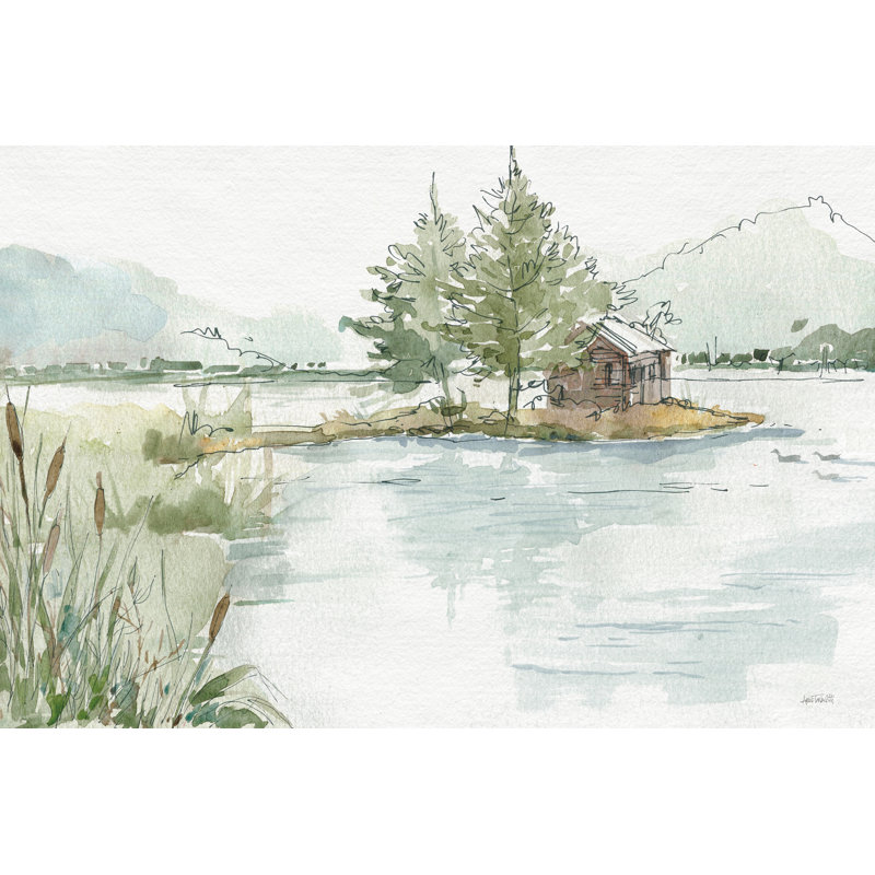 Serene Lake II, H 32 po x l 48 po, Non, Cadre flottant érable