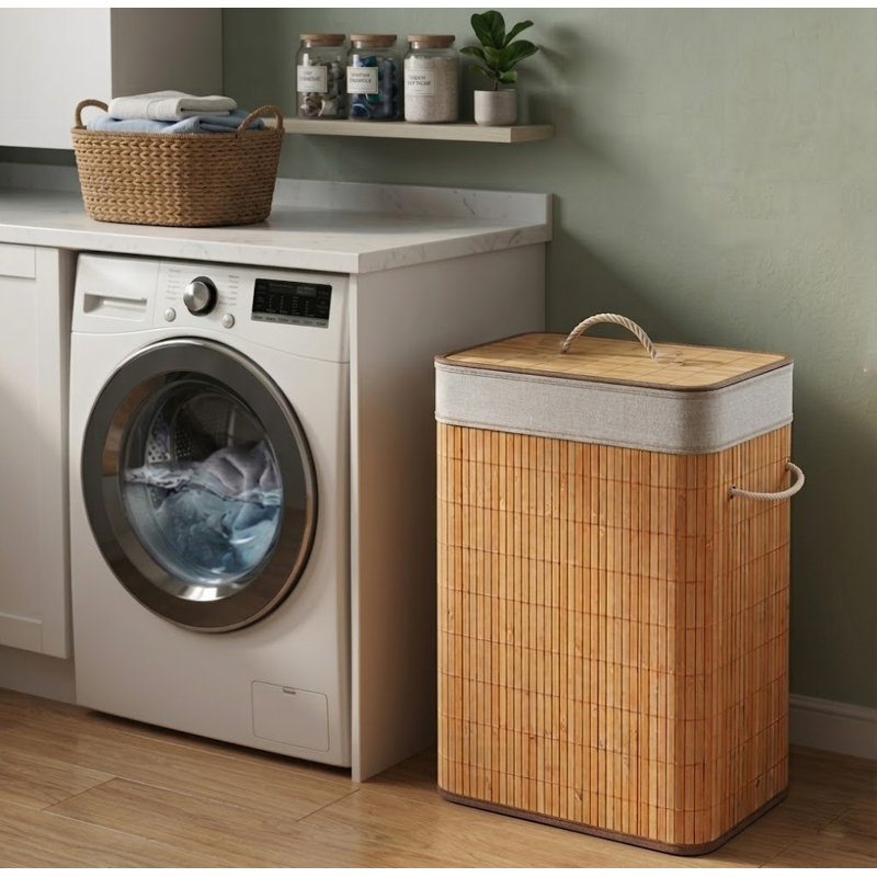 Bamboo Hamper With Lid 72 Lt, Brown