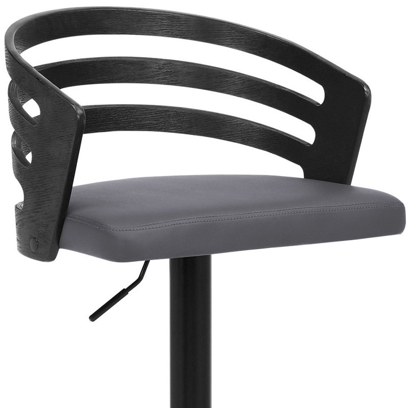 Tabouret de bar pivotant en similicuir et noyer, Gris / Noir