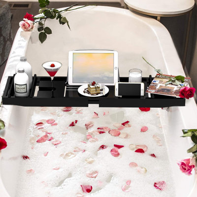 Plateau de baignoire en bambou extensible pour baignoire de luxe avec porte-livre et porte-savon (Bath