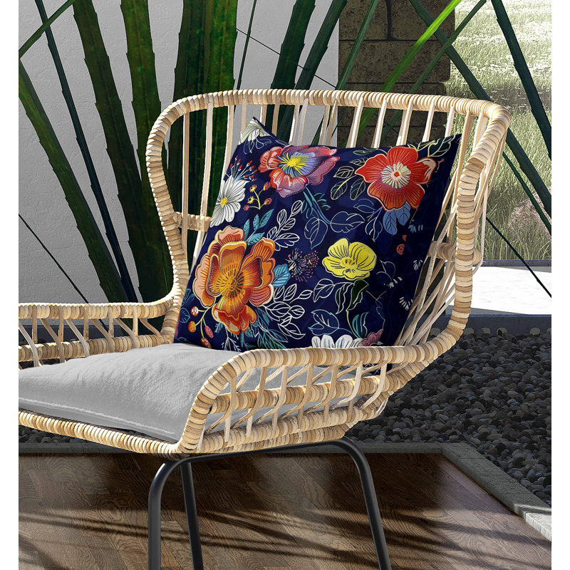Coussin intérieur / extérieur Starlight Florals, Carré 20 po, Bleu/rose/orange