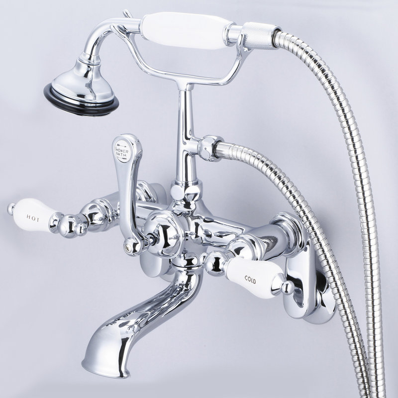 Stonington 3 Handle Clawfoot Tub Faucet, Chrome, Hot and Cold Labeled Porcelain Lever Handles
