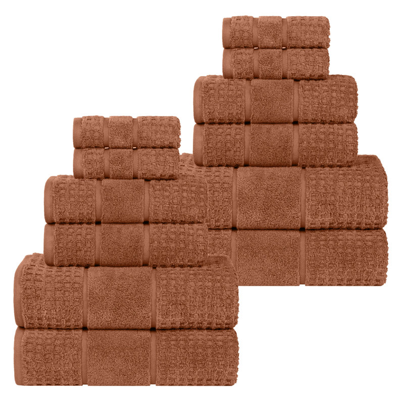 Hisela Zero Twist Cotton Solid Waffle Honeycomb Plush Soft Absorbent Medium Weight Assorted Towel Set, Rust