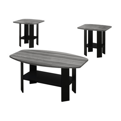 Table moderne 3 pièces pour l'espace de vie - café, tables de bout, tables d'appoint, gris et noir stratifié, conception efficace