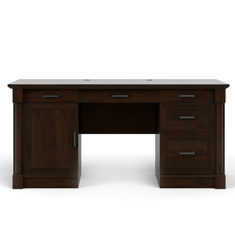 Roman Column Executive Desk with Cabinet, Drawers and File Holder, Classic European American Modern Multi Style Design, Dark Cherry
