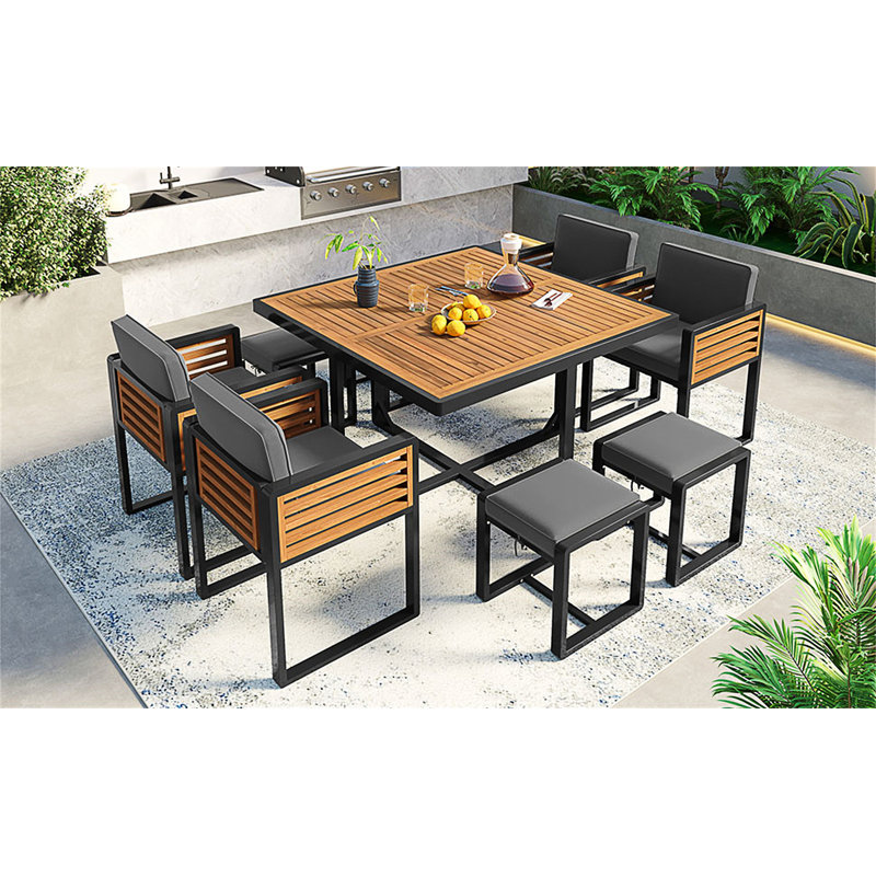 GO 9-Pieces Acacia Wood Patio Dining Set, Grey