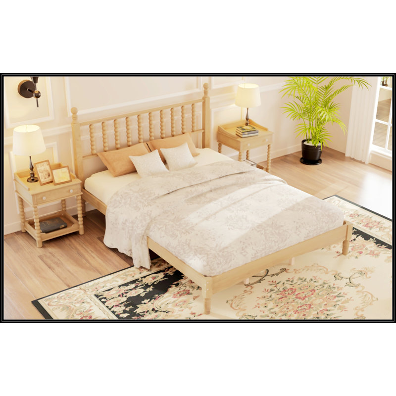 Grand lit plateforme en bois avec tête de lit en forme de gourde
