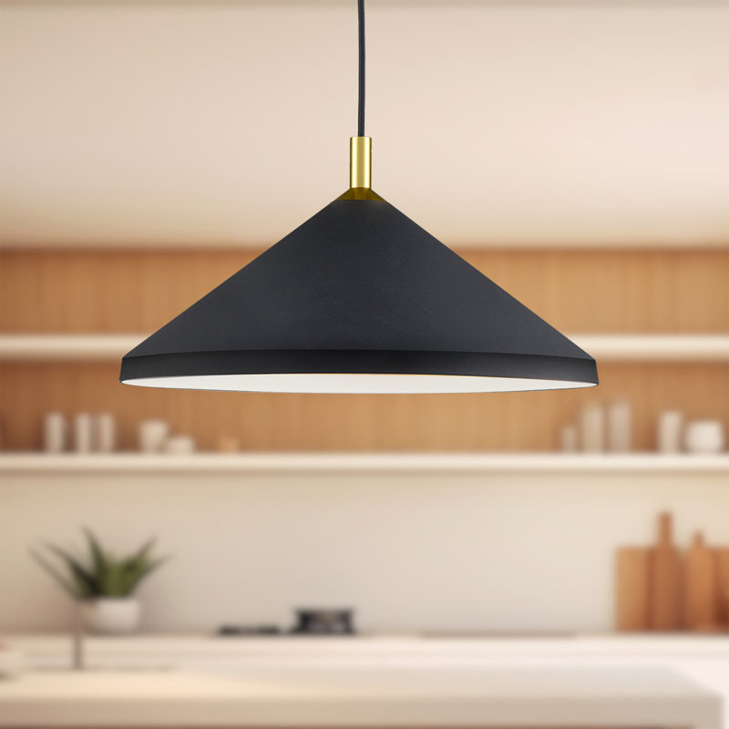 1 - Light Pendant, Black/Gold, 9" H x 18" W x 18" D