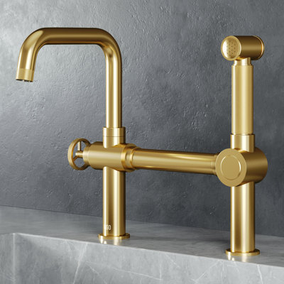 Cass 13 in. H Single-Handle High-Arc Widespread Bridge Kitchen Faucet with Pull-Out Side Sprayer