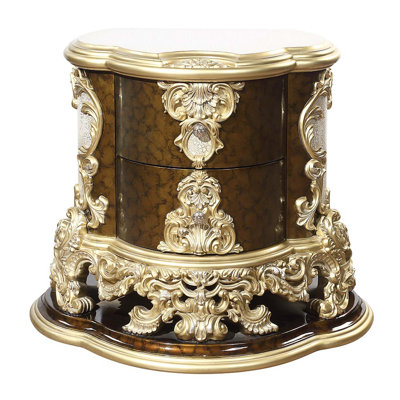 Table de chevet Desiderius, or antique et finition brune peinte à la main