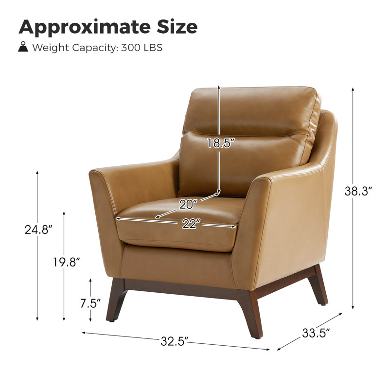 Mariessa Mid-Century Modern Genuine Leather Armchair, Brown Genuine Leather