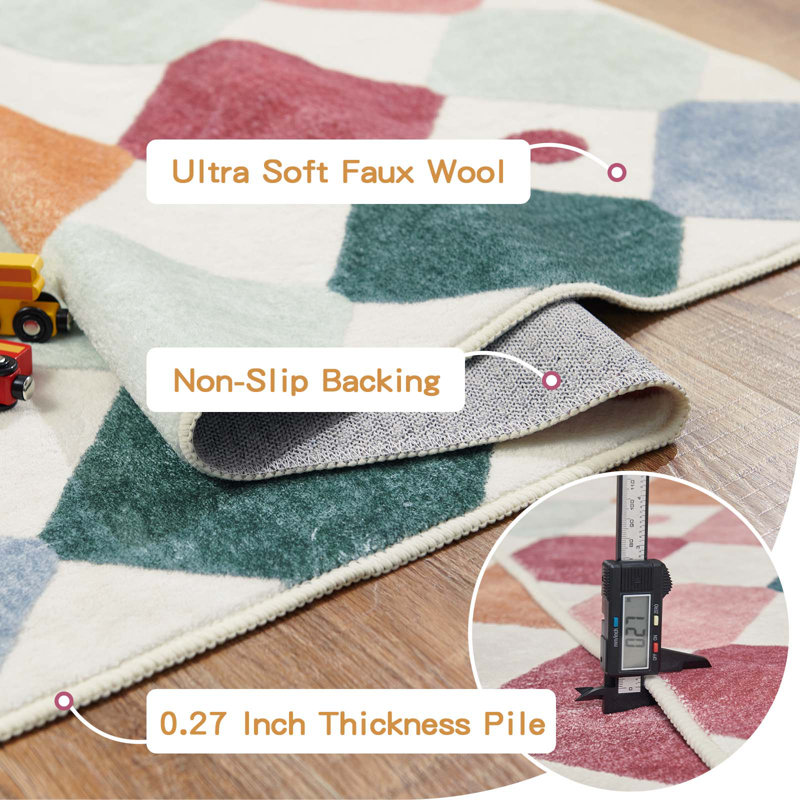 Colorful Diamond for Kids Washable Non-slip Rug Confetti on Cream, Runner 2' x 6', Argyle Confetti