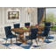 Cet ensemble de table à manger 7 pièces comprend une table de cuisine et 6 chaises modernes en tissu de polyester bleu marine avec dossier capitonné à boutons - finition noire sablée.-240175409-244234232