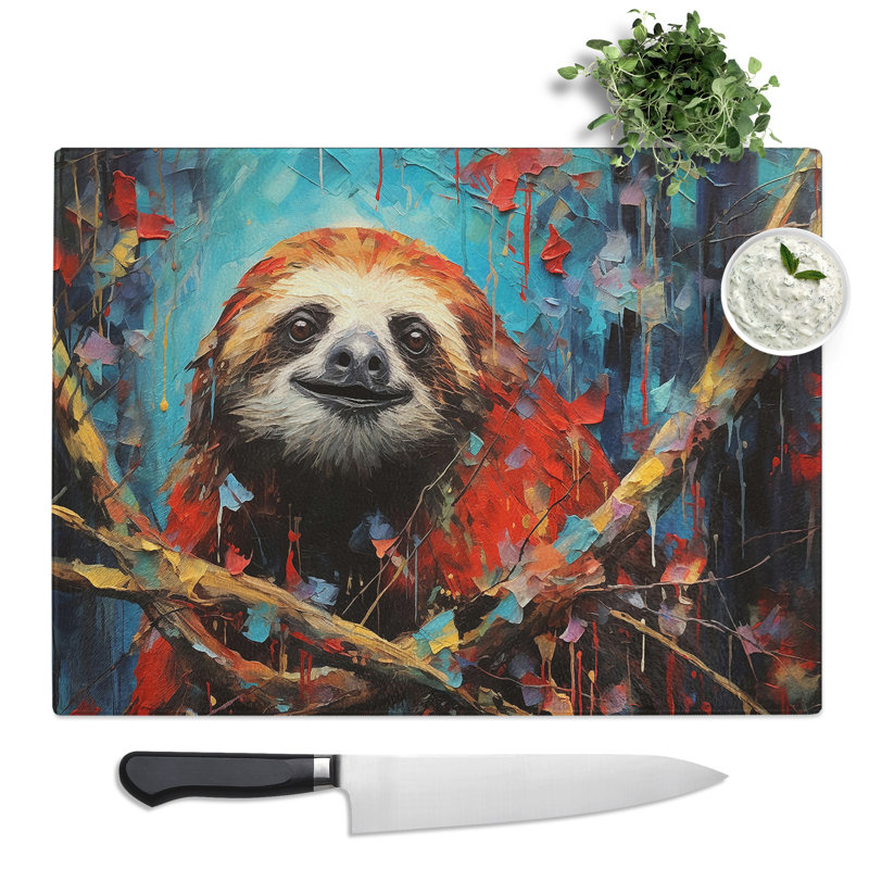 Sloth Expressionism  Glass Chopping Board