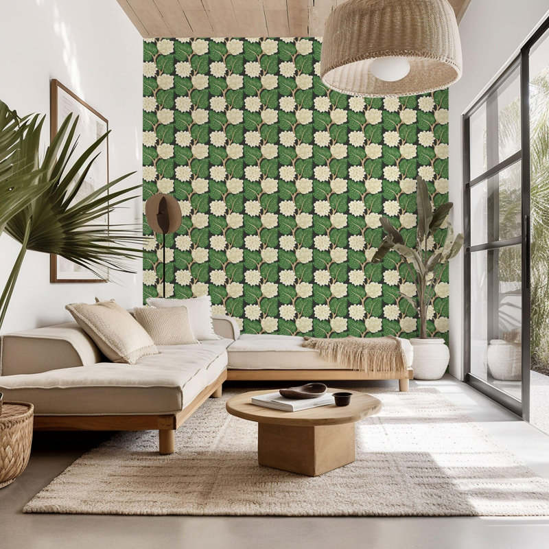 Tuile de papier peint adhésif Bohemian Bungalow Vintage Vines 10 pi L x 25 po l, Porcelain White, Faux Grasscloth