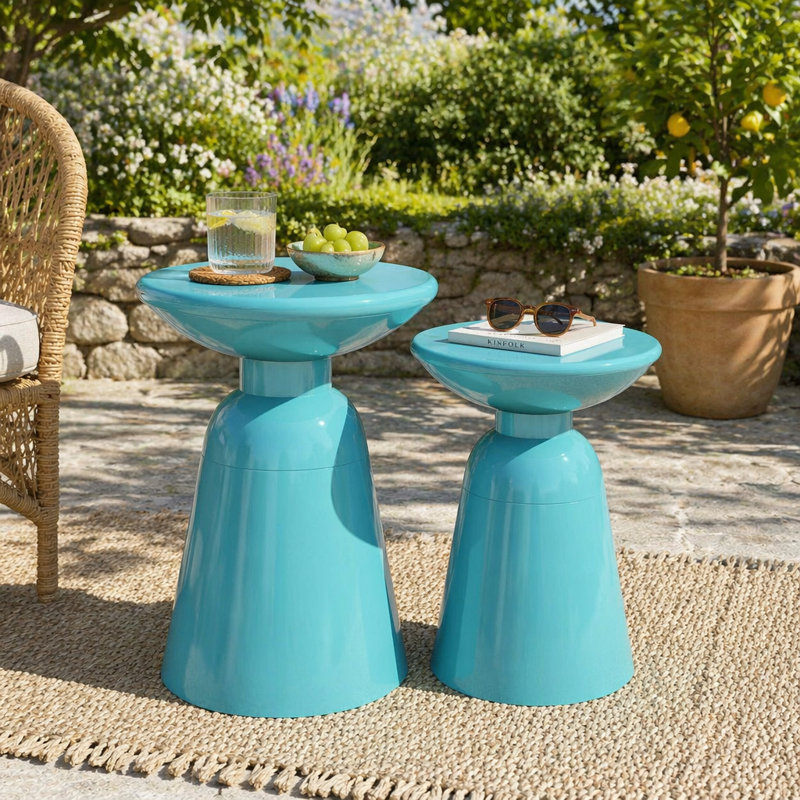 Ensemble de 2 tables d'appoint en fer Serenita, Teal