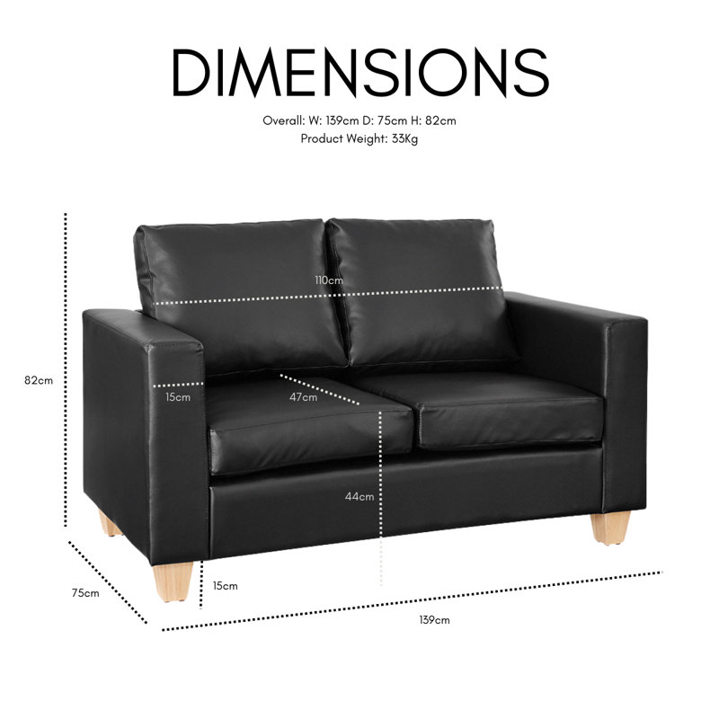 2 Seater Faux Leather Loveseat, Black