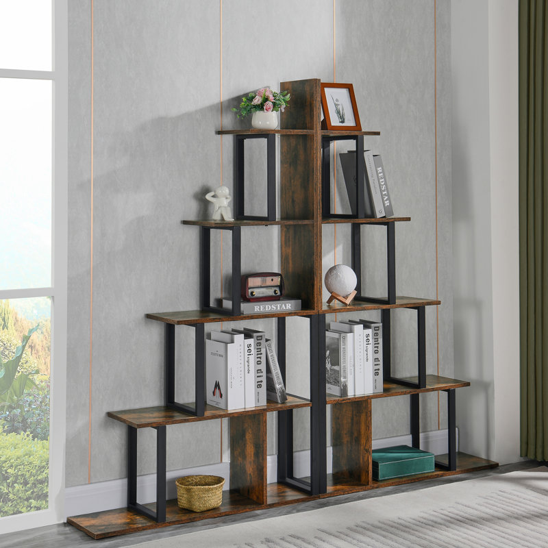 Urcino 160cm H x 90cm W Step Bookcase, Brow/Black