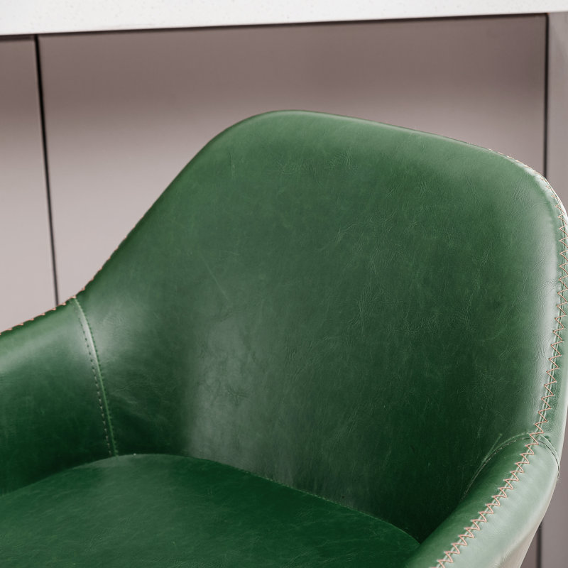 Mid-Century Modern Leatherette Gaslift Adjustable Swivel Bar Stool, Green