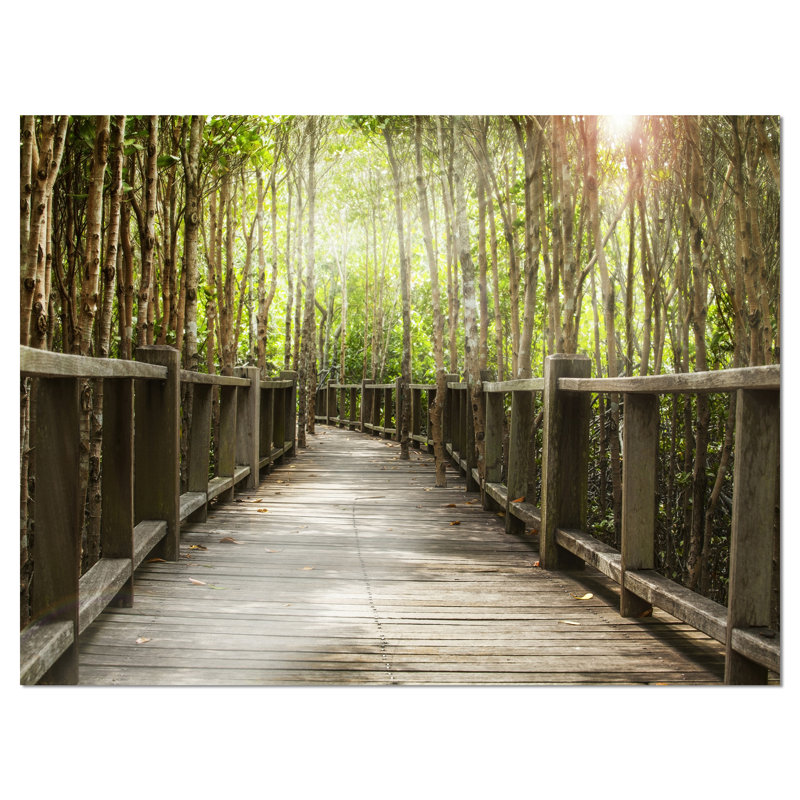 «Wooden Bridge in Forest Landscape», reproduction de photo sur toile tendue, H 8 po x l 12 po