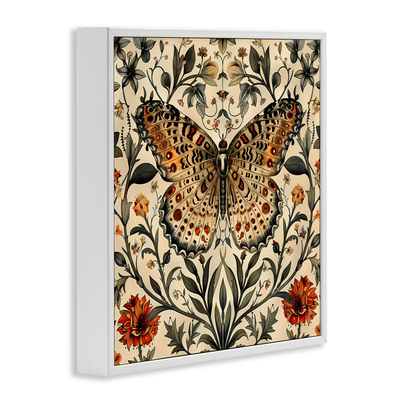 «Baroque Butterfly & Botanicals», art de la giclée encadrée par Walker Noble, Giclée encadrée blanc bord de mer
