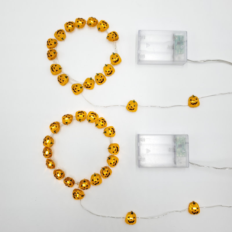 Battery Operated LED Mini String Lights with Jack O' Lanterns