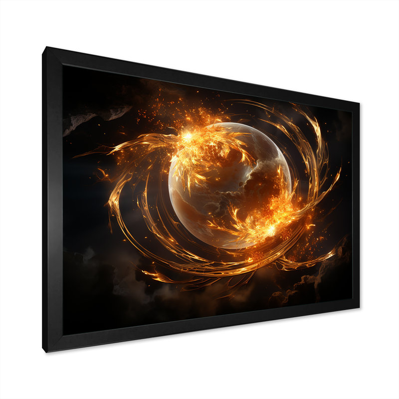Verre de feu saturn planète I - art mural espace planète, Cadre d'angle fermé noir, H 12 po x l 20 po x P 1 po