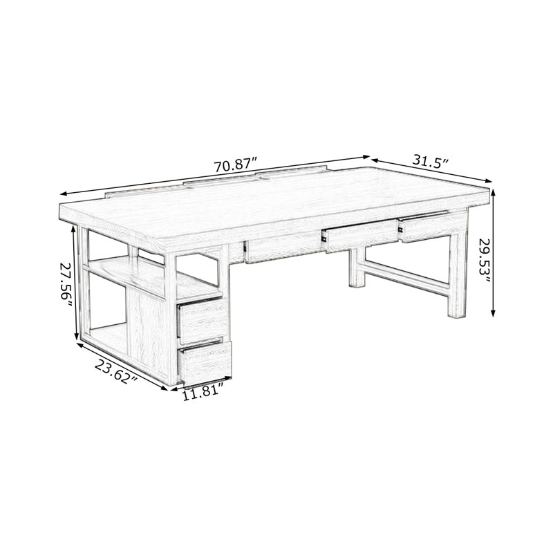 Bureaux rectangulaires en bois massif Burlywood, H 29,53 po x l 70,87 po x P 31,5 po