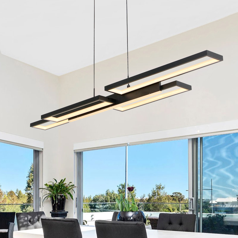Frode 5 - Light Kitchen Island Pendant 42 Inches Linear Chandelier LED with Remote Control, 2.8" H x 42.1" W x 9.1" D, Black